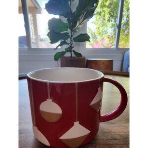 2012 Starbucks Bone China Red Christmas Holiday Coffee Mug | Gold Ornaments